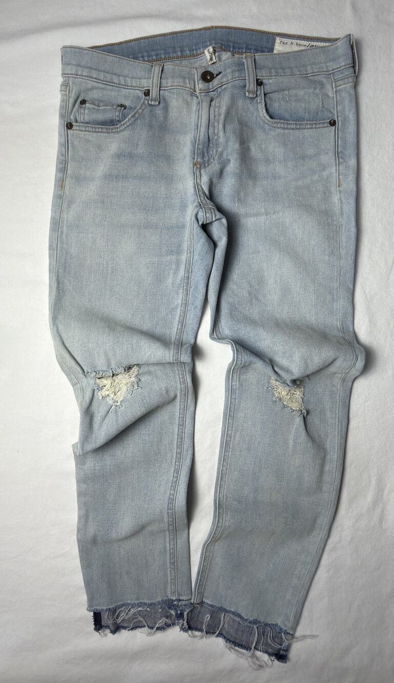 Rag & Bone Dre Slim Boyfriend Jeans Size 27 Norton Light Wash Distressed Raw Hem
